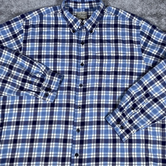 LL Bean Flannel Shirt Men's Large Tall Wool Blend Blue‎ Plaid Outdoor Workwear - Picture 1 of 6